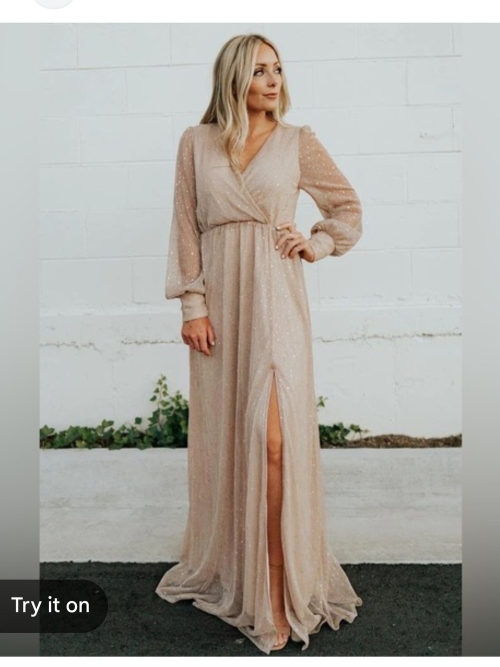 Baltic Born Champagne Beaded V-Neck Maxi Dress